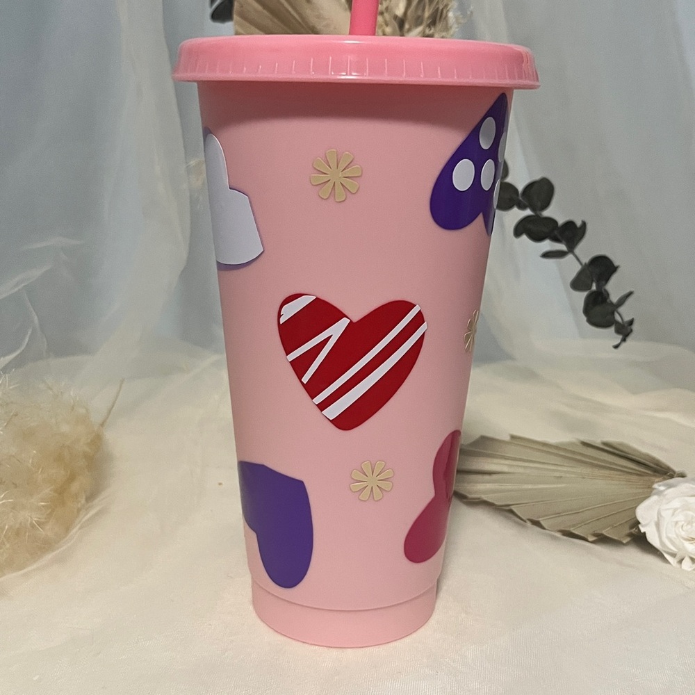 2 for $10 Pink Tumbler with Heart and Floral Accents